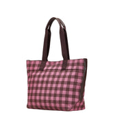 コーチ ギンガムチェック ショルダーバッグ トートバッグ ピンク ボルドー キャンバス レザー レディース COACH 【中古】